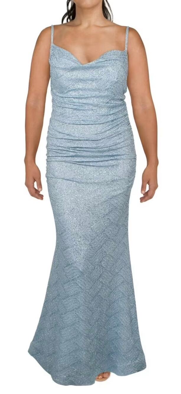 B. Darlin Light Blue Glitter Fitted Gown 16W NWT